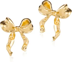 Gold Bow Earrings for Women, Cute Classic Ribbon Stud Earrings Bow Knot Earrings Fashion Sweet Bowknot Jewelry for Women Girls Jewelry Gift