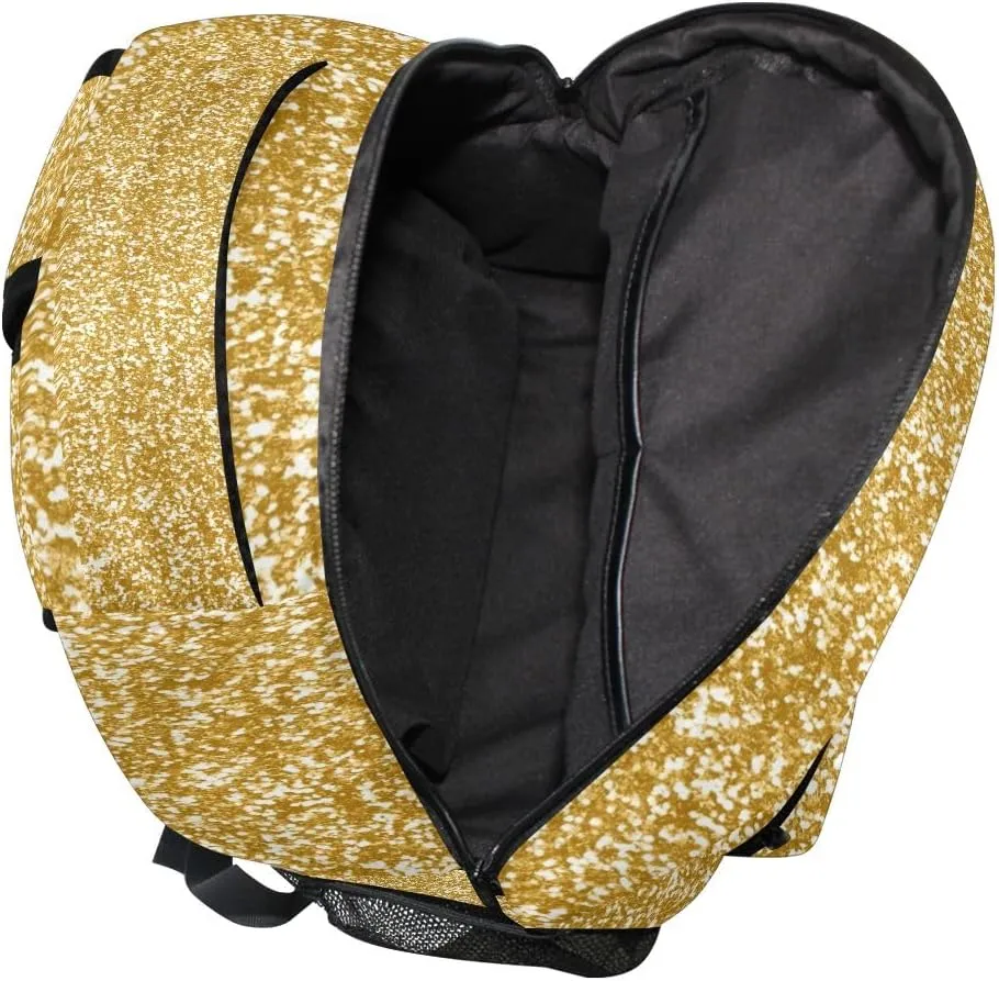 Gold Glitter School Backpack, Sturdy 18L Backpack for School Girls, Name Tag, Comfortable Wear, Easy Care, M