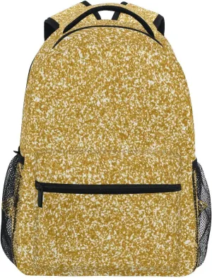 Gold Glitter School Backpack, Sturdy 18L Backpack for School Girls, Name Tag, Comfortable Wear, Easy Care, M