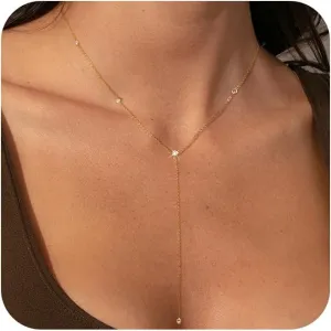 Gold Necklace for Women, 14K Gold Plated/Silver Lariat Necklace for Women Trendy Layered Y Necklace Gold Long Chain Necklaces Gold Summer Jewelry for Women Gift