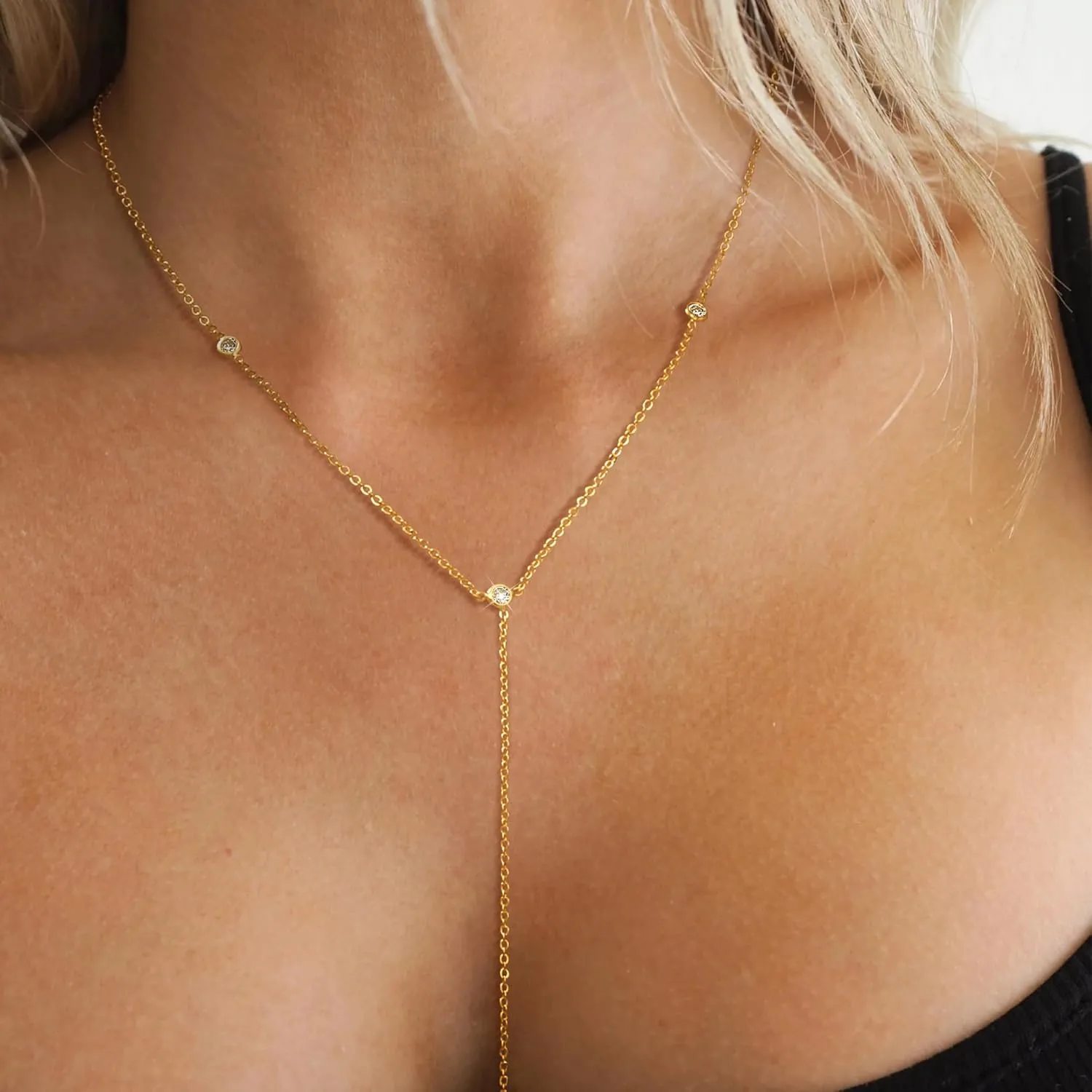 Gold Necklace for Women, 14K Gold Plated/Silver Lariat Necklace for Women Trendy Layered Y Necklace Gold Long Chain Necklaces Gold Summer Jewelry for Women Gift