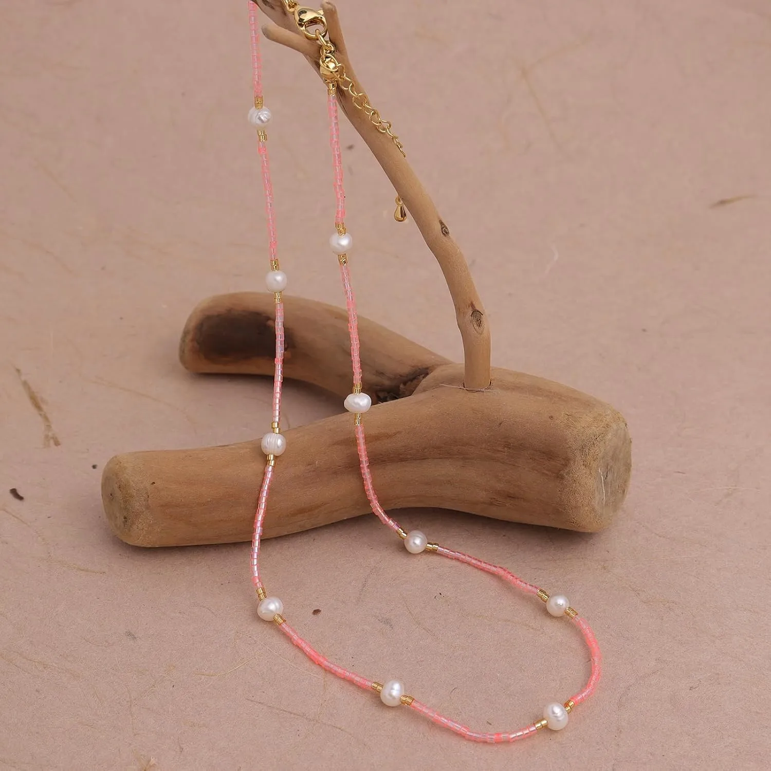 Gold Seed Beaded Necklaces for Women, Boho Handmade Adjustable Colorful Beads Choker Summer Beach Jewelry Gift.