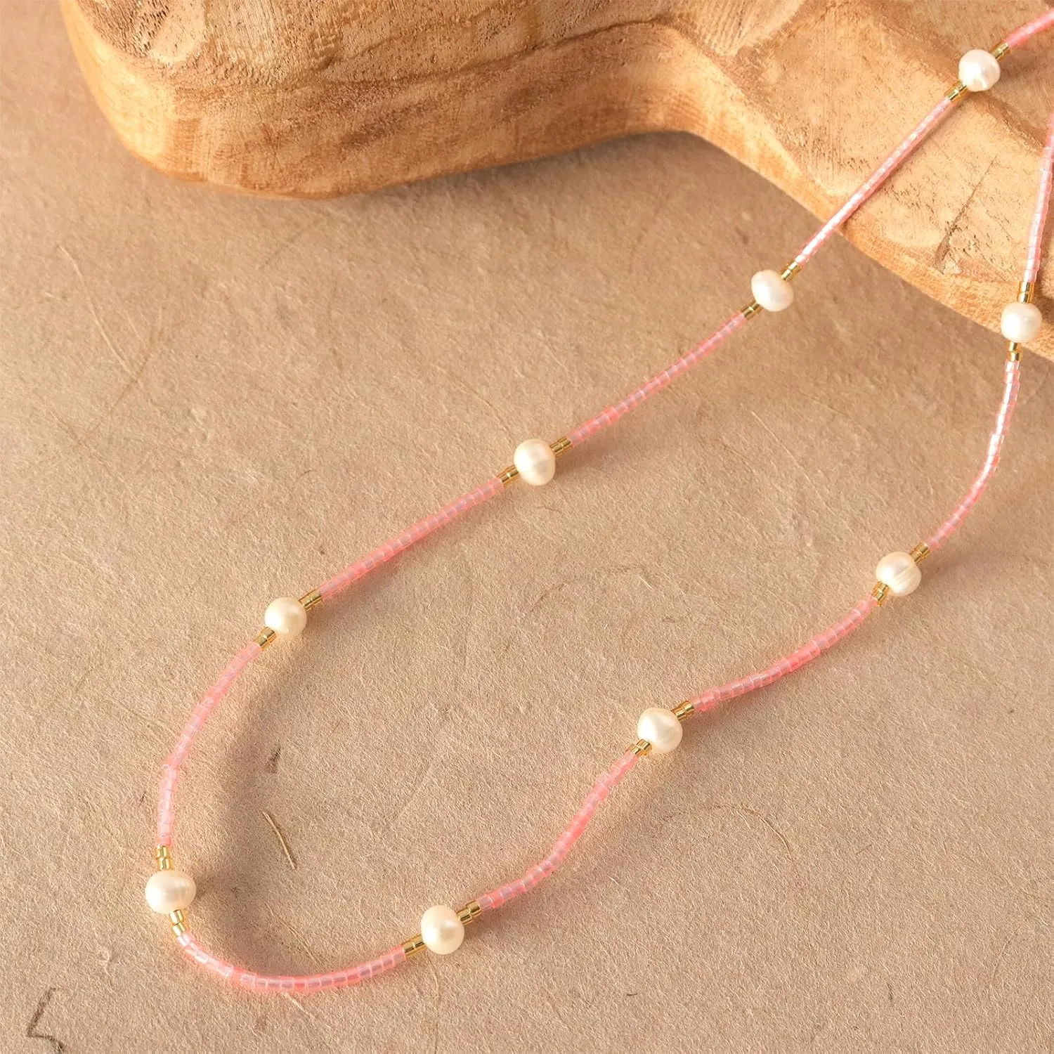 Gold Seed Beaded Necklaces for Women, Boho Handmade Adjustable Colorful Beads Choker Summer Beach Jewelry Gift.