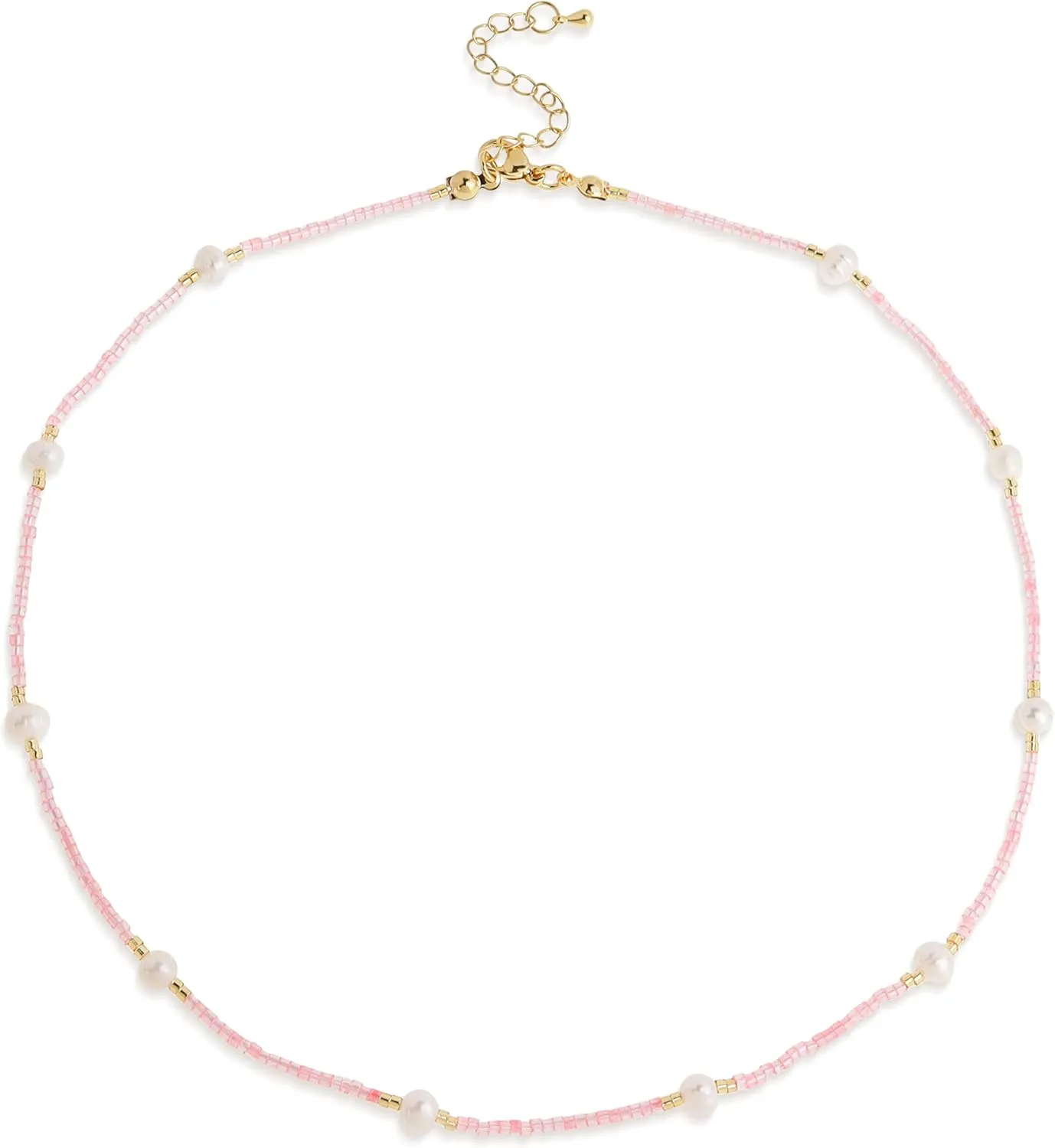 Gold Seed Beaded Necklaces for Women, Boho Handmade Adjustable Colorful Beads Choker Summer Beach Jewelry Gift.