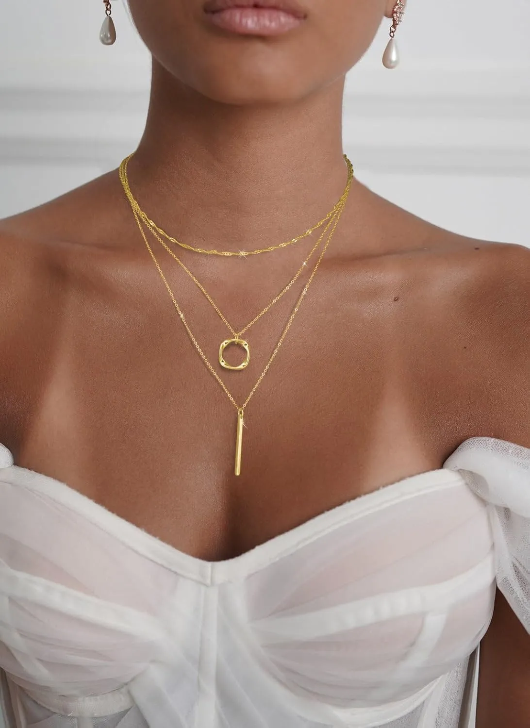 Gold Silver Layered Necklaces for Women Trendy, Dainty 925 Sterling Silver Chain Necklace Stack for Women Layering Circle Pendant Choker Necklaces Set Non Tarnish Jewelry Gifts for Teens