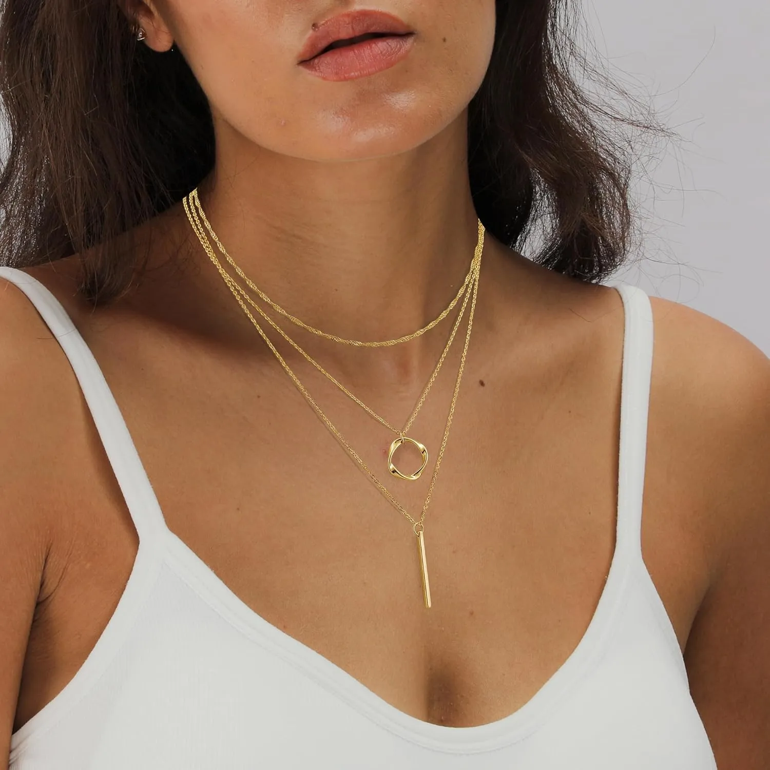 Gold Silver Layered Necklaces for Women Trendy, Dainty 925 Sterling Silver Chain Necklace Stack for Women Layering Circle Pendant Choker Necklaces Set Non Tarnish Jewelry Gifts for Teens