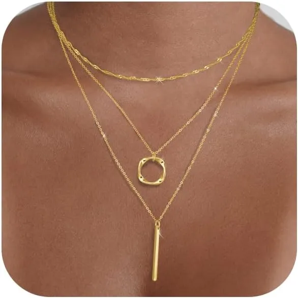Gold Silver Layered Necklaces for Women Trendy, Dainty 925 Sterling Silver Chain Necklace Stack for Women Layering Circle Pendant Choker Necklaces Set Non Tarnish Jewelry Gifts for Teens