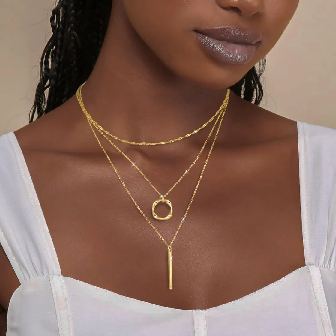 Gold Silver Layered Necklaces for Women Trendy, Dainty 925 Sterling Silver Chain Necklace Stack for Women Layering Circle Pendant Choker Necklaces Set Non Tarnish Jewelry Gifts for Teens
