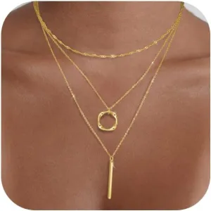 Gold Silver Layered Necklaces for Women Trendy, Dainty 925 Sterling Silver Chain Necklace Stack for Women Layering Circle Pendant Choker Necklaces Set Non Tarnish Jewelry Gifts for Teens