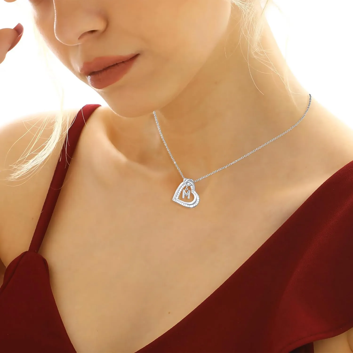 Graduation Gifts-Heart Initial Necklaces for Women Silver/Gold/Rosegold Heart Necklace Letter Necklace Gold Jewelry Gifts Trendy Birthday