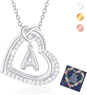 Graduation Gifts-Heart Initial Necklaces for Women Silver/Gold/Rosegold Heart Necklace Letter Necklace Gold Jewelry Gifts Trendy Birthday