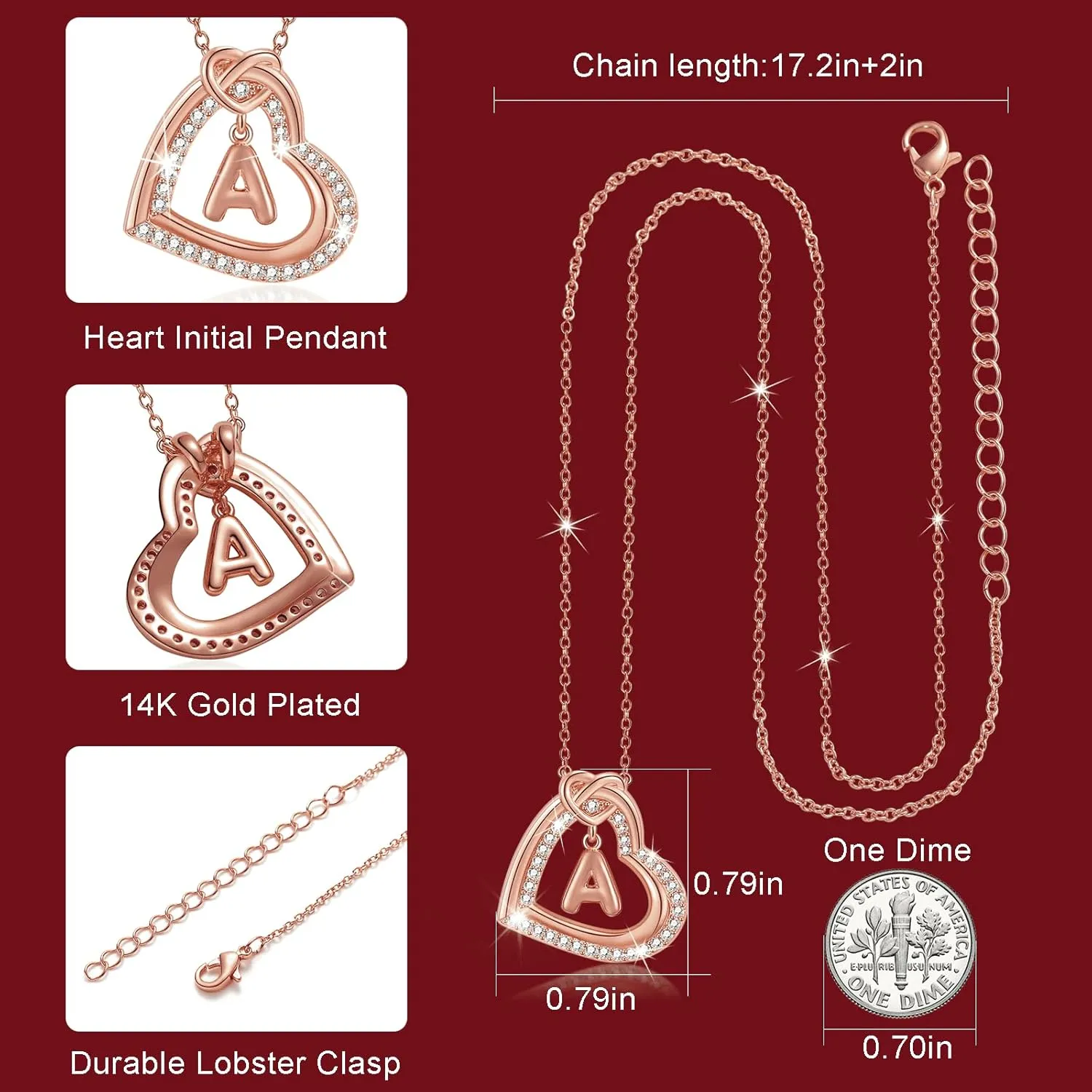 Graduation Gifts-Heart Initial Necklaces for Women Silver/Gold/Rosegold Heart Necklace Letter Necklace Gold Jewelry Gifts Trendy Birthday