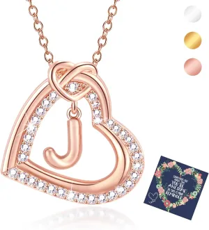 Graduation Gifts-Heart Initial Necklaces for Women Silver/Gold/Rosegold Heart Necklace Letter Necklace Gold Jewelry Gifts Trendy Birthday