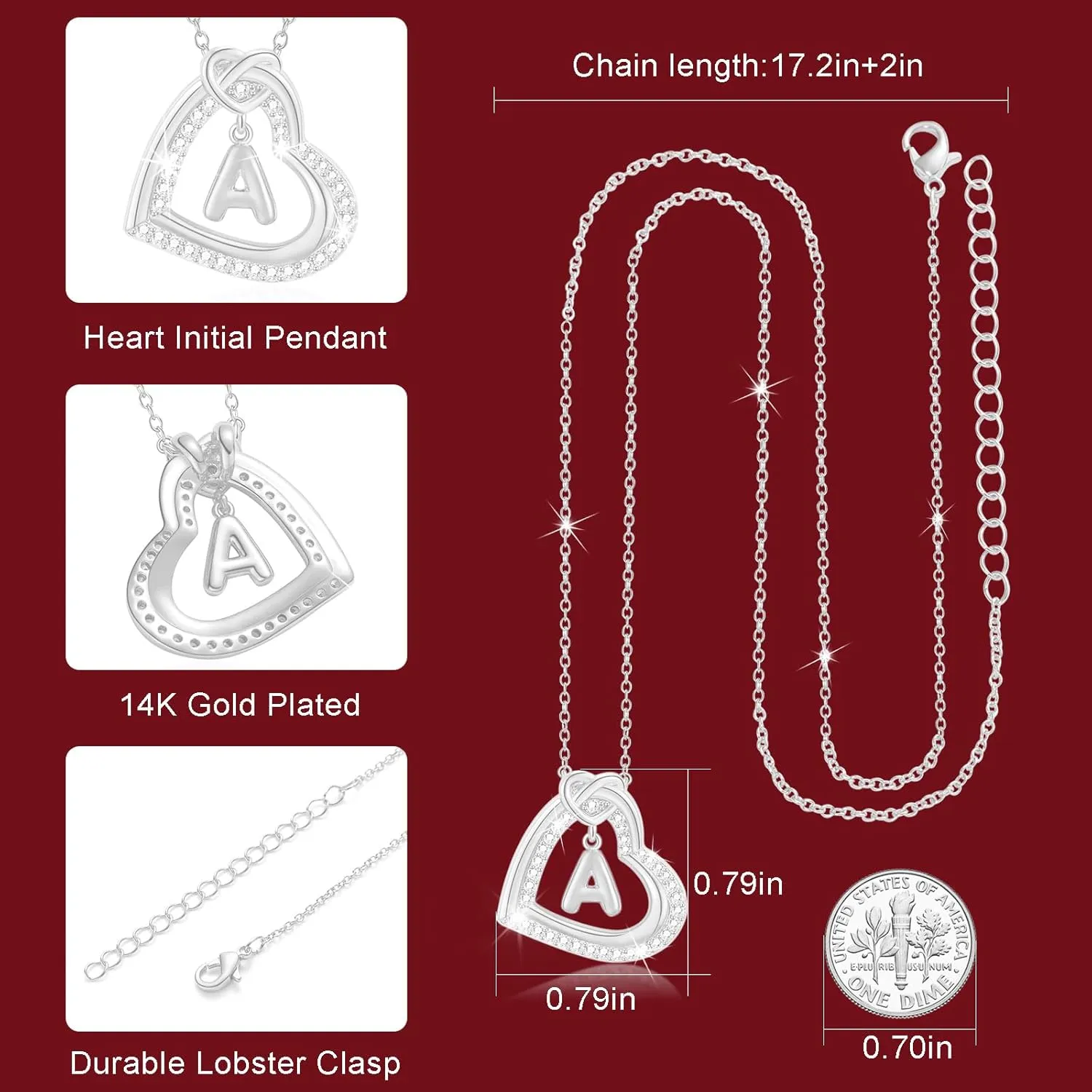 Graduation Gifts-Heart Initial Necklaces for Women Silver/Gold/Rosegold Heart Necklace Letter Necklace Gold Jewelry Gifts Trendy Birthday