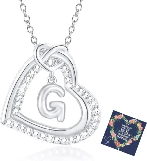 Graduation Gifts-Heart Initial Necklaces for Women Silver/Gold/Rosegold Heart Necklace Letter Necklace Gold Jewelry Gifts Trendy Birthday