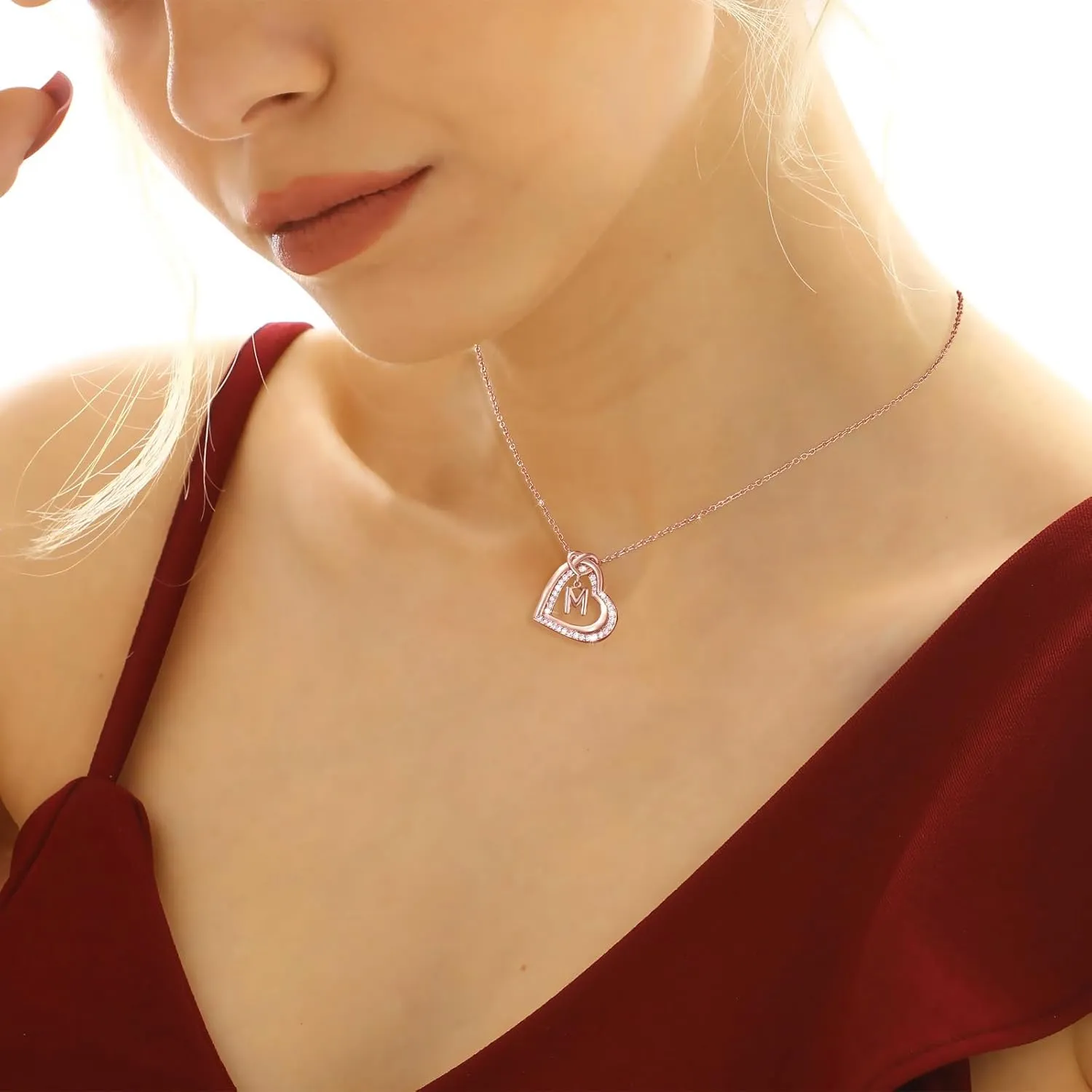 Graduation Gifts-Heart Initial Necklaces for Women Silver/Gold/Rosegold Heart Necklace Letter Necklace Gold Jewelry Gifts Trendy Birthday