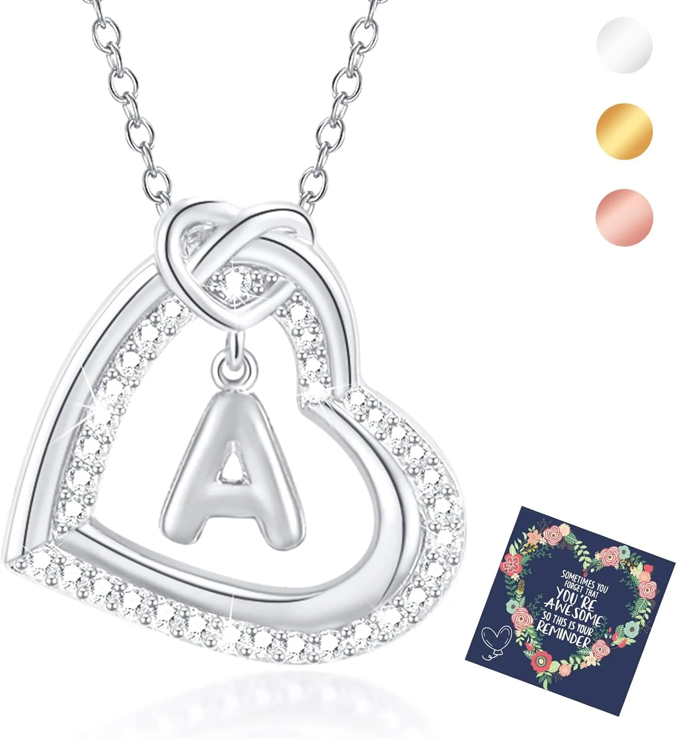 Graduation Gifts-Heart Initial Necklaces for Women Silver/Gold/Rosegold Heart Necklace Letter Necklace Gold Jewelry Gifts Trendy Birthday