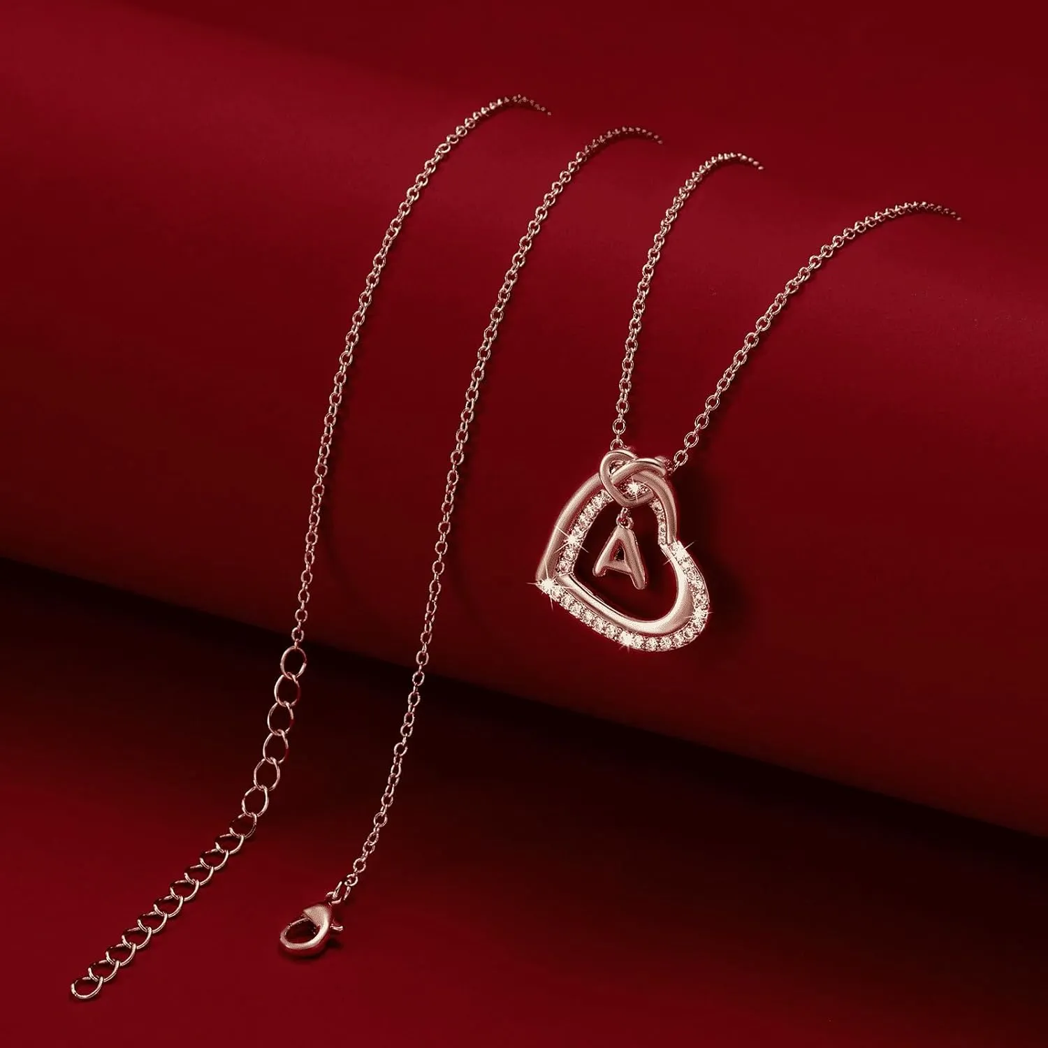 Graduation Gifts-Heart Initial Necklaces for Women Silver/Gold/Rosegold Heart Necklace Letter Necklace Gold Jewelry Gifts Trendy Birthday