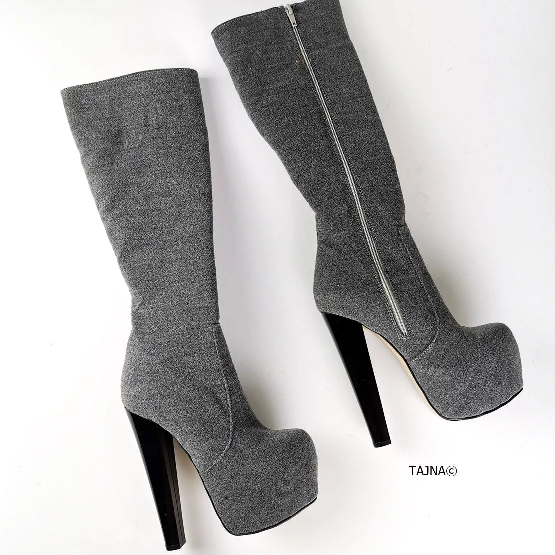 Gray  Chunky Heel Midcalf Boots