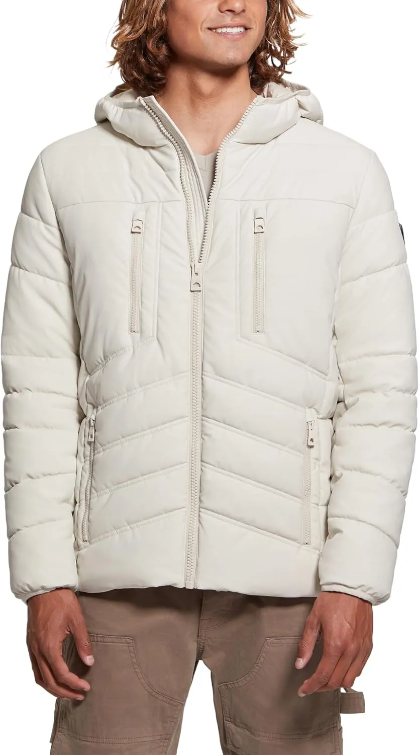GUESS Men's Leo Tech Quilted Hooded Jacket