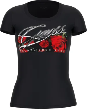 GUESS Women's Eco Short Sleeve Roses Print T-Shirt