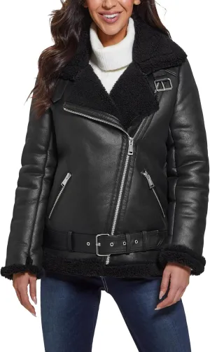 GUESS Women's Lena Belted Faux Shearling