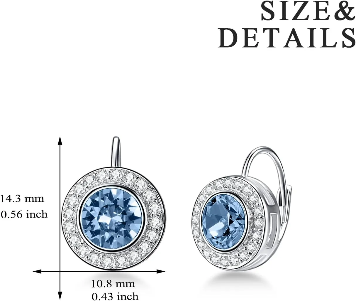 Halo Earrings 925 Sterling Silver Classic Round Cut Halo Leverback Earrings with Birthstone Crystal from Austria, Birthday Jewelry Gifts for Women