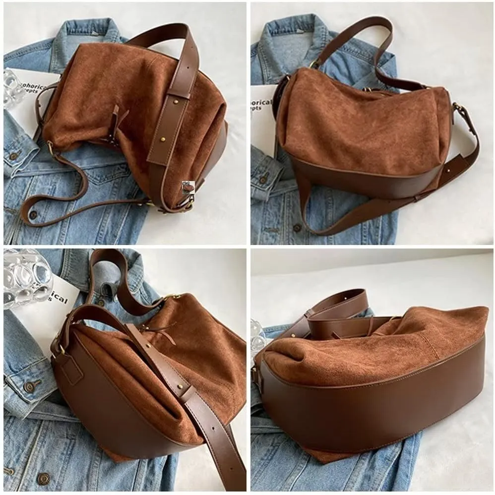 Handbags for Women Soft Suede Shoulder Tote Bag Casual Hobo Crossbody Purse Vintage Spacious Top Handle Satchel Bags