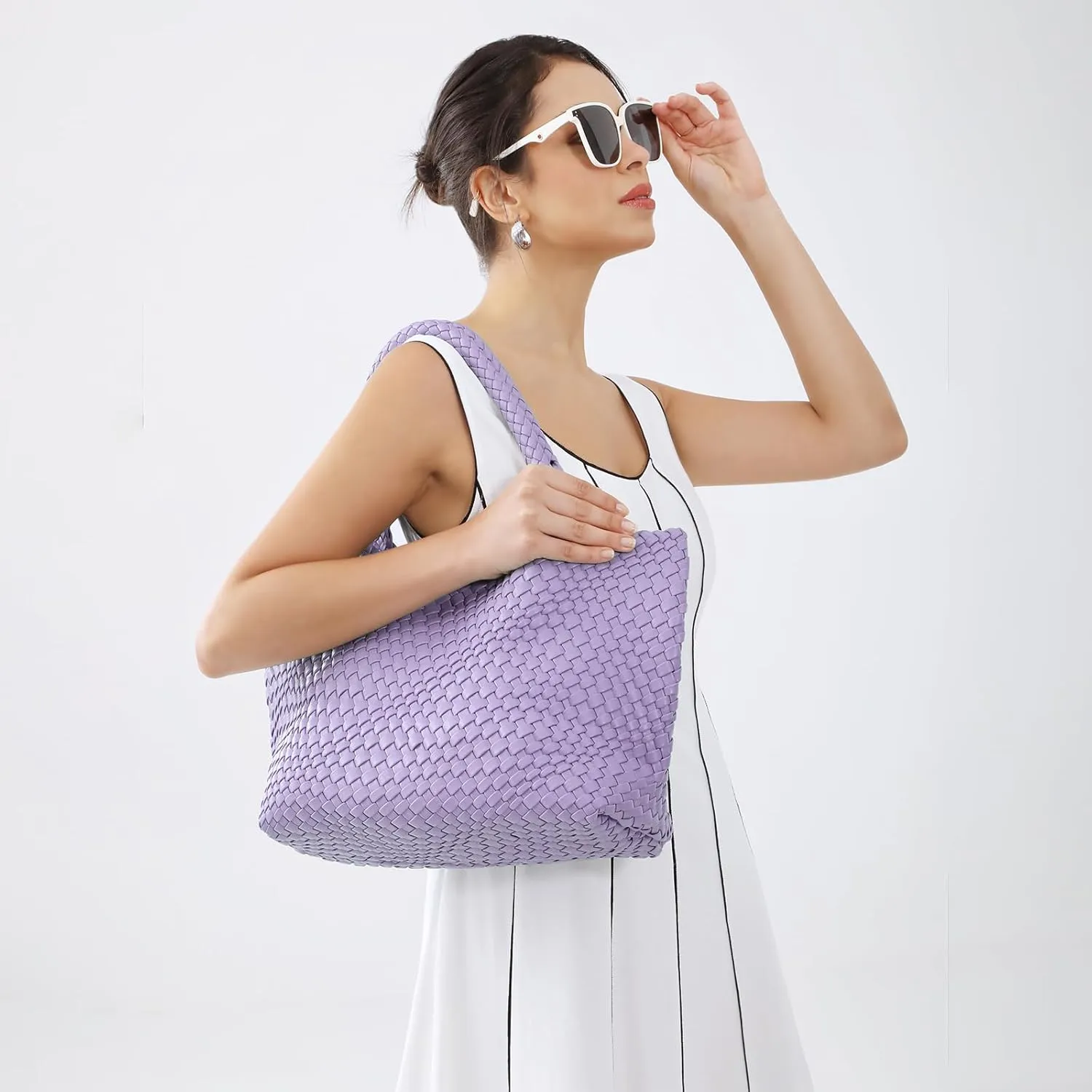 Handmade Woven Bag Satchel Handbag For Women Vegan Leather Tote Bag With Purses Travel Shoulder Bag Underarm Bag