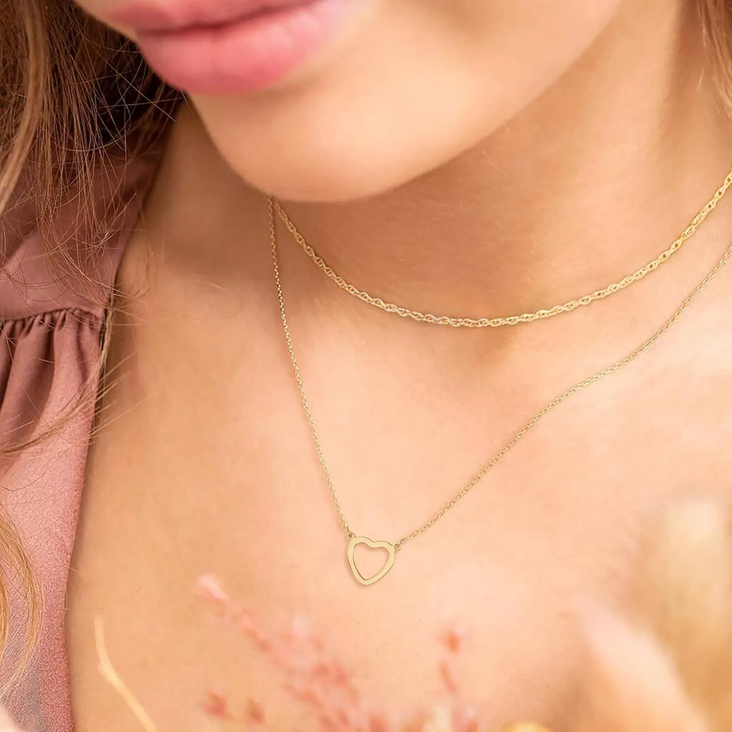 Heart Necklaces for Women, Cute 14K Plated Dainty Gold Necklace Trendy Jewelry