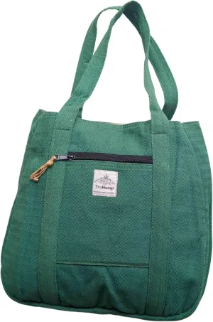 Hemp Shopping Tote Bag with Dual Zippered Compartments | Spacious Eco Market Bag with Cotton Lining | 10L Capacity