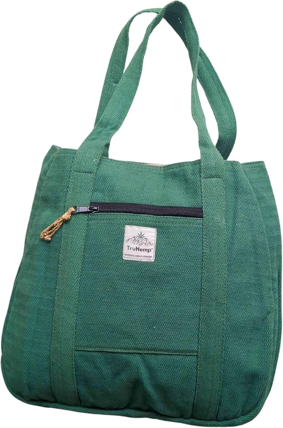 Hemp Shopping Tote Bag with Dual Zippered Compartments | Spacious Eco Market Bag with Cotton Lining | 10L Capacity