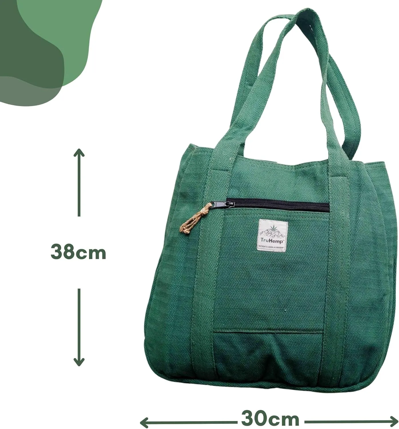 Hemp Shopping Tote Bag with Dual Zippered Compartments | Spacious Eco Market Bag with Cotton Lining | 10L Capacity