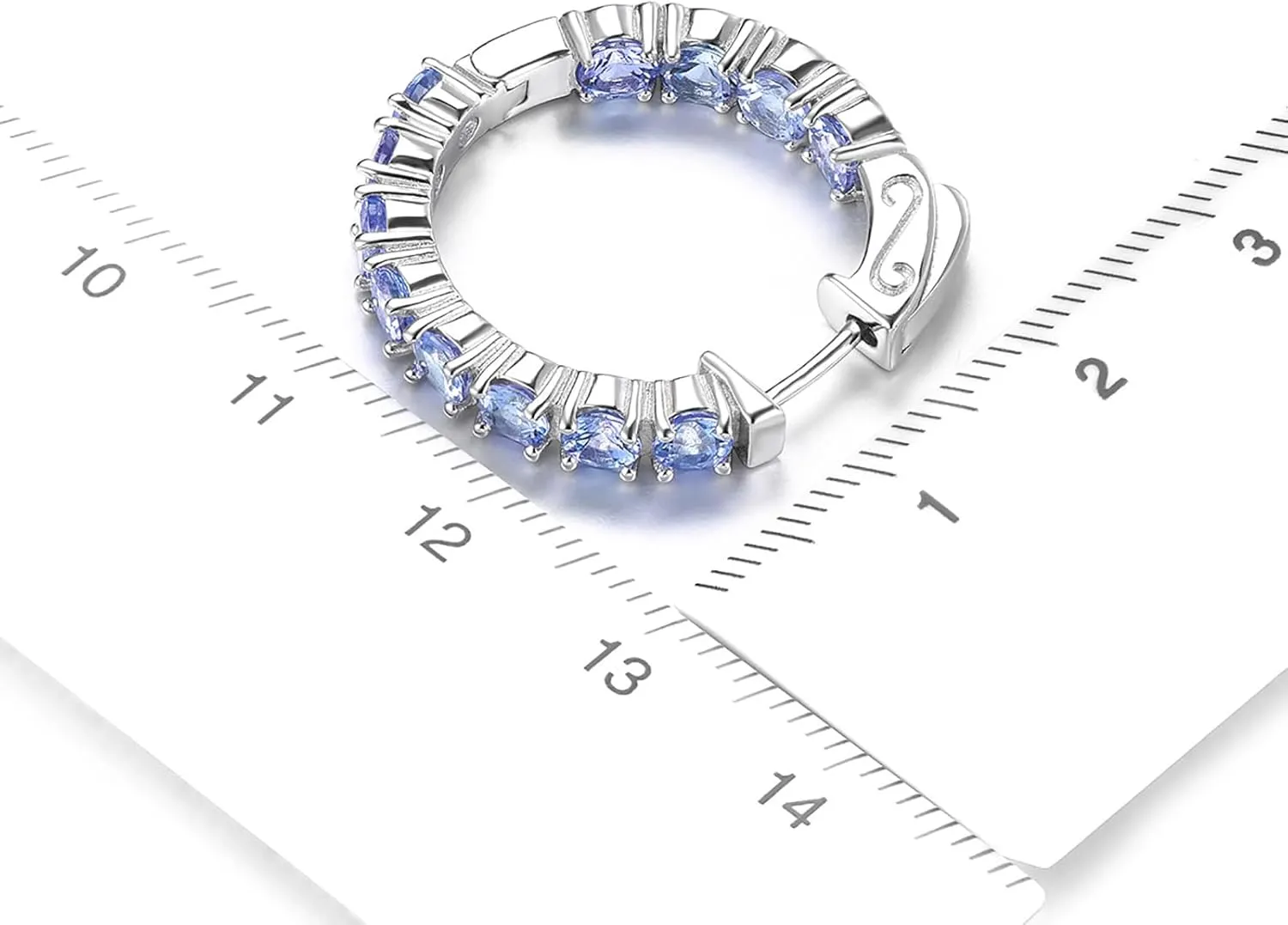 Hoop Earrings for women 925 Solid Sterling Silver, Natural Gemstone with 24 Grains Round Shape Main Stone Rhodium Plated Classic Style Fine Jewelry for Birthday Christmas Gifts