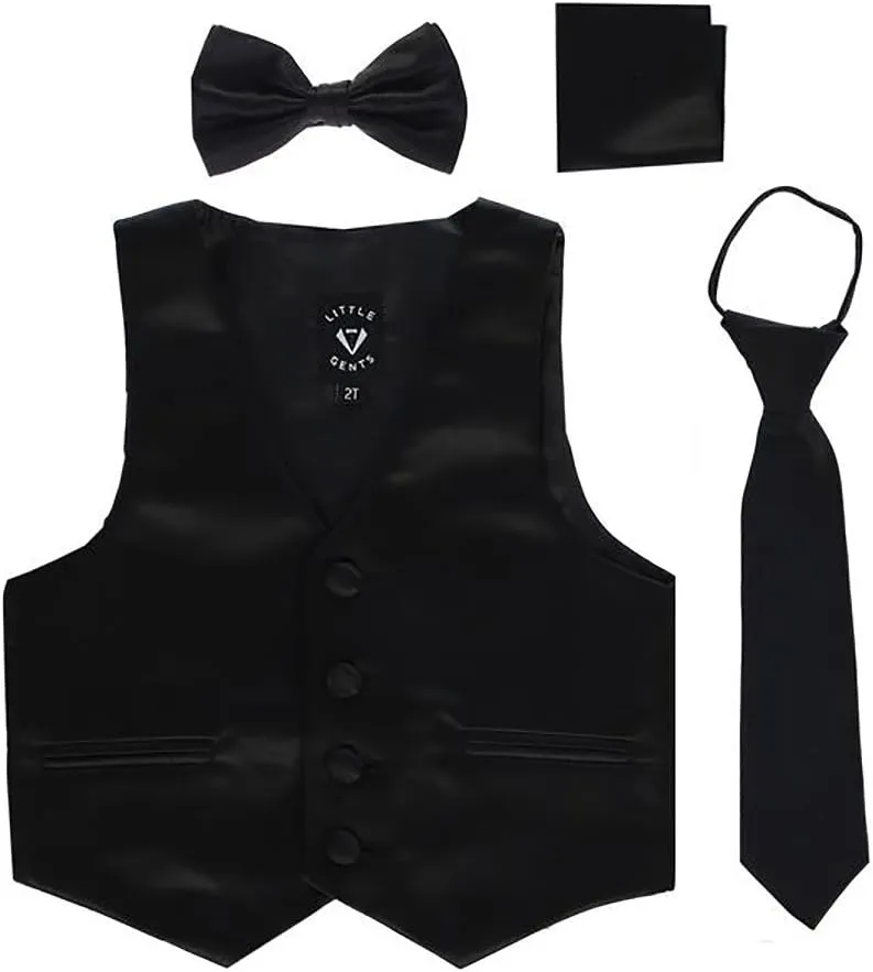 iGirlDress Boys 4 Piece Formal Satin Vest Set Zipper Tie Bowtie Hanky
