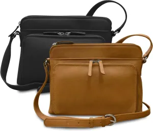 ili New York Genuine Leather Crossbody Bags with RFID Protection & Adjustable Straps - Antique Saddle & Black
