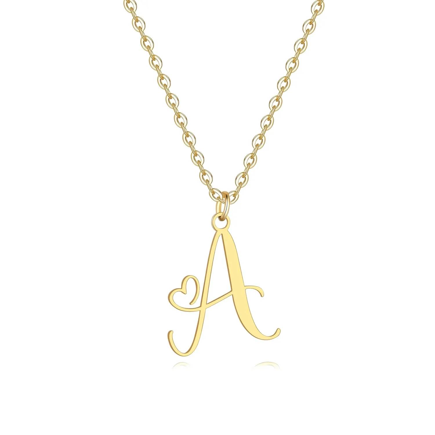 Initial Necklace For Women Girls 14K Gold Plated Heart Letter Pendant Monogram Pendant Dainty Everyday Jewelry Cute Letter Name Choker Personalized Letter Necklaces Gifts for Women-Letter A