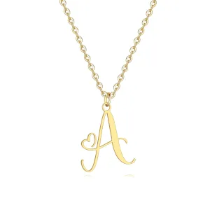 Initial Necklace For Women Girls 14K Gold Plated Heart Letter Pendant Monogram Pendant Dainty Everyday Jewelry Cute Letter Name Choker Personalized Letter Necklaces Gifts for Women-Letter A