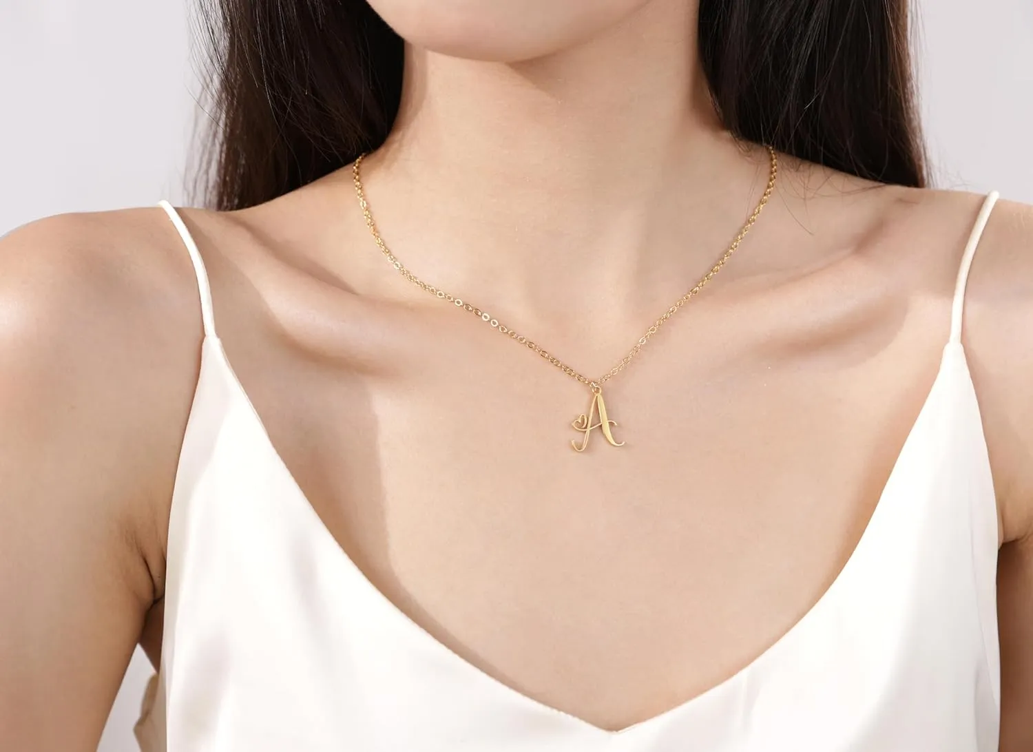 Initial Necklace For Women Girls 14K Gold Plated Heart Letter Pendant Monogram Pendant Dainty Everyday Jewelry Cute Letter Name Choker Personalized Letter Necklaces Gifts for Women-Letter A