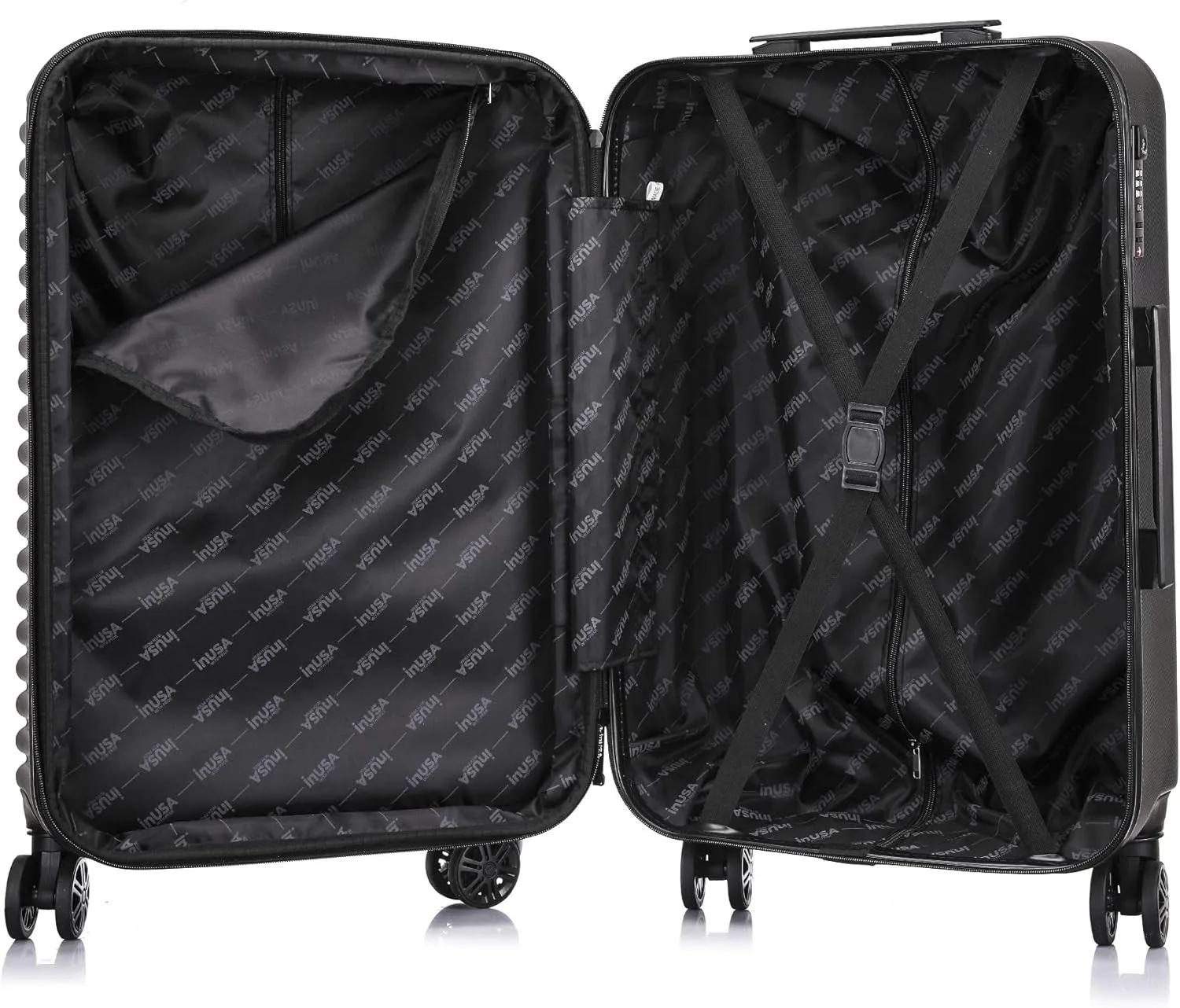 InUSA ALLY Travel Suitcase with Spinner Wheels | Lightweight Ergonomic GEL Handle and TSA Lock, Spacious Traveling Suitcases | (20/24/28) 3 Piece Hardside Luggage Set | Black