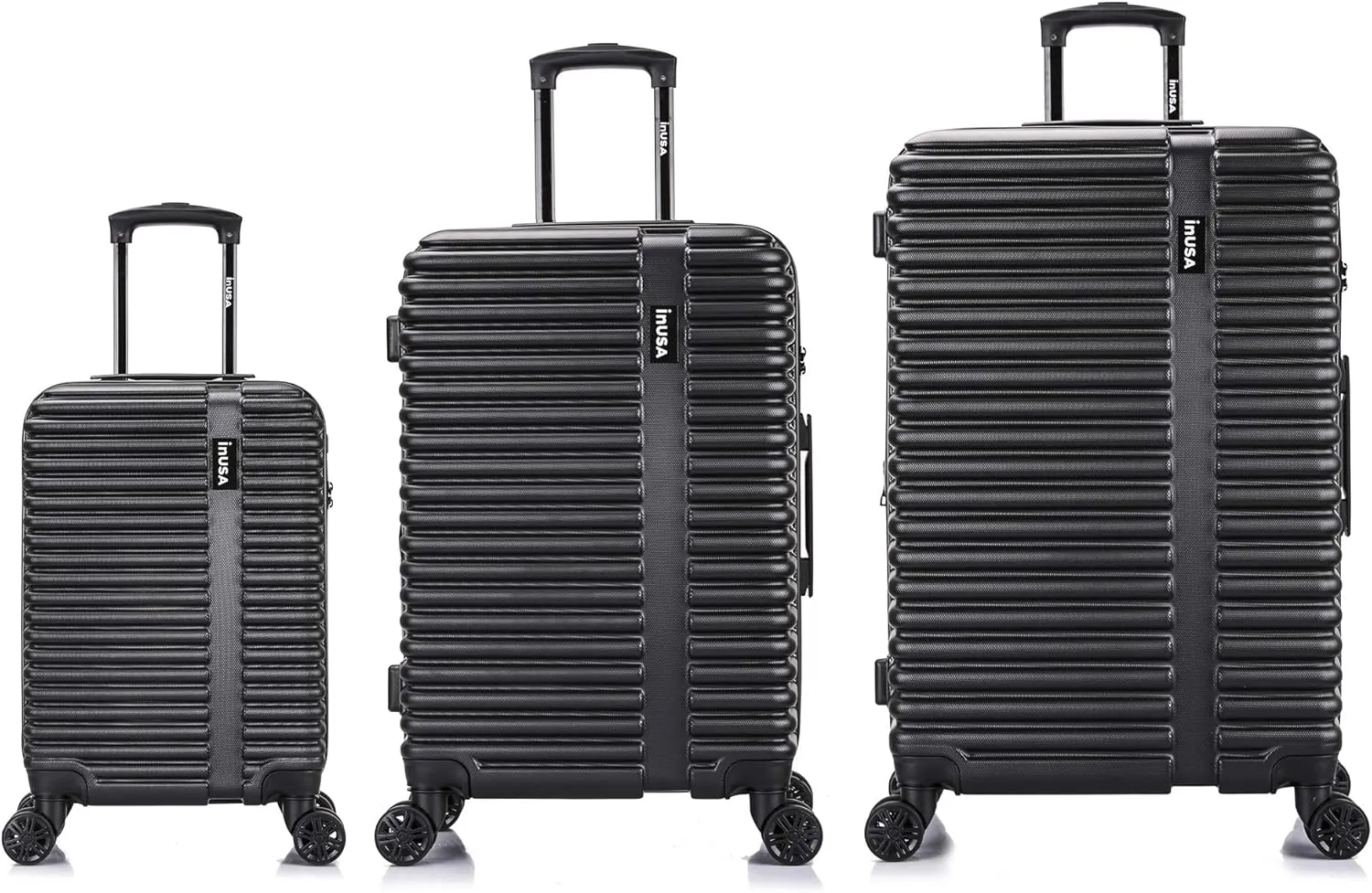InUSA ALLY Travel Suitcase with Spinner Wheels | Lightweight Ergonomic GEL Handle and TSA Lock, Spacious Traveling Suitcases | (20/24/28) 3 Piece Hardside Luggage Set | Black