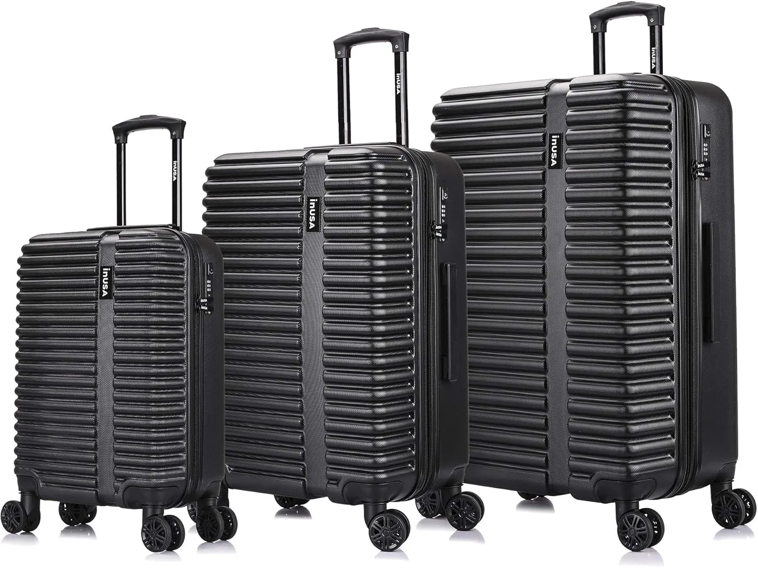 InUSA ALLY Travel Suitcase with Spinner Wheels | Lightweight Ergonomic GEL Handle and TSA Lock, Spacious Traveling Suitcases | (20/24/28) 3 Piece Hardside Luggage Set | Black