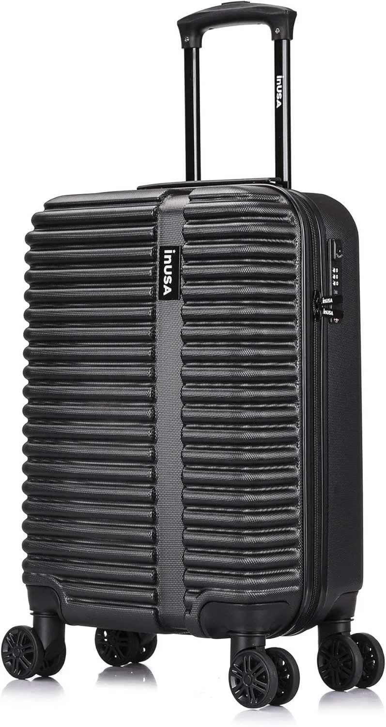 InUSA ALLY Travel Suitcase with Spinner Wheels | Lightweight Ergonomic Luggage Handles and TSA Lock, Spacious Travel Suitcases | 20 Inch Hardside Carry On Luggage | Black
