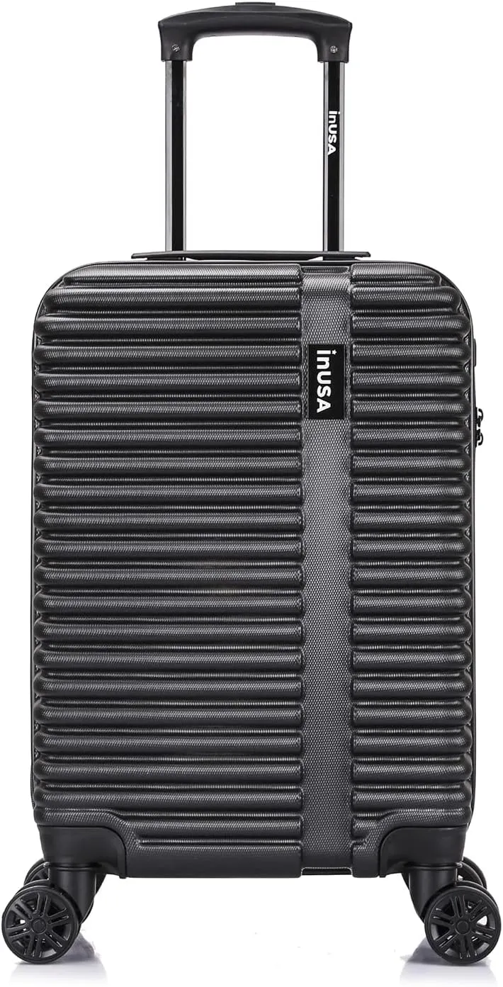 InUSA ALLY Travel Suitcase with Spinner Wheels | Lightweight Ergonomic Luggage Handles and TSA Lock, Spacious Travel Suitcases | 20 Inch Hardside Carry On Luggage | Black