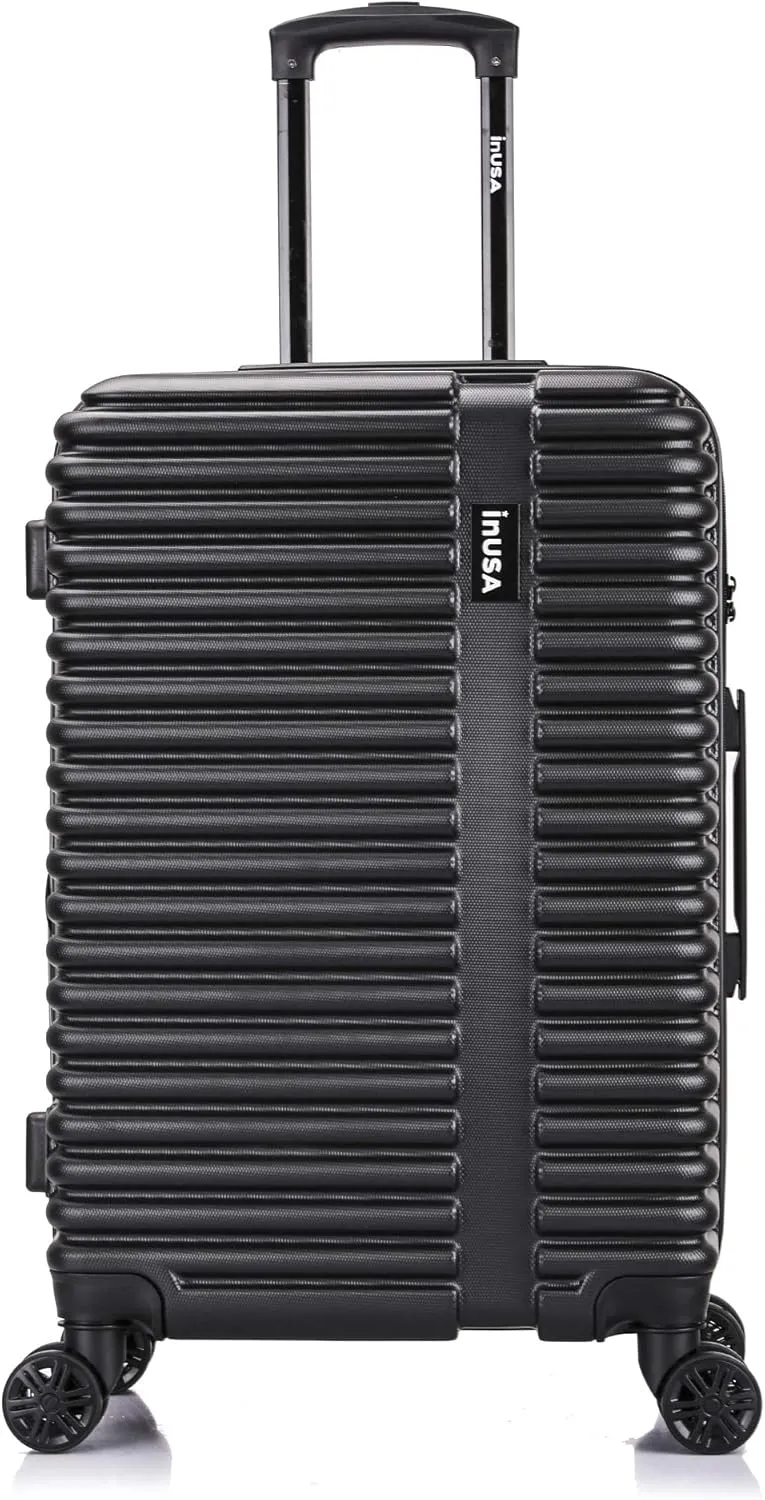 InUSA ALLY Travel Suitcase with Spinner Wheels | Lightweight Ergonomic Luggage Handles and TSA Lock, Spacious Traveling Suitcases | 24 Inch Hardside Medium Luggage | Black