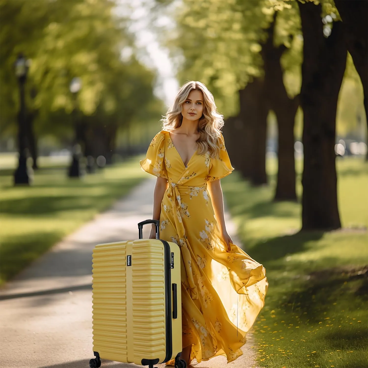InUSA ALLY Travel Suitcase with Spinner Wheels | Lightweight Ergonomic Luggage Handles and TSA Lock, Spacious Traveling Suitcases | 28 Inch Hardside Large Luggage | Mustard