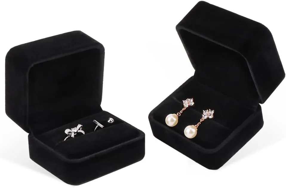 iSuperb Set of 2 Unit Classic Velvet Couple Double Ring Box Earring Jewelry Case Gift Boxes 2.7x2.7x1.6inch