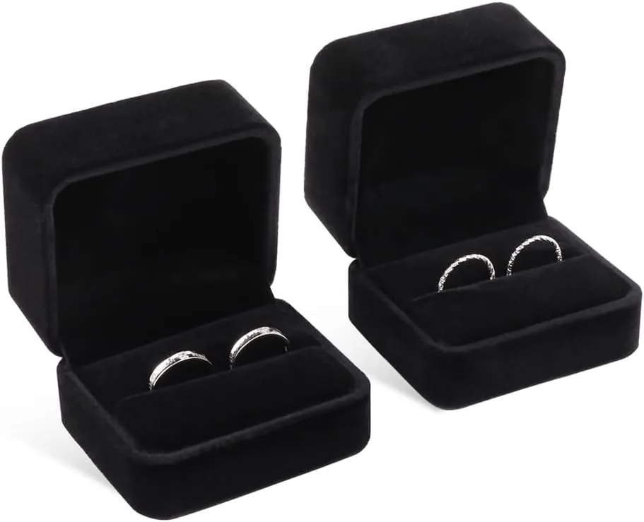 iSuperb Set of 2 Unit Classic Velvet Couple Double Ring Box Earring Jewelry Case Gift Boxes 2.7x2.7x1.6inch