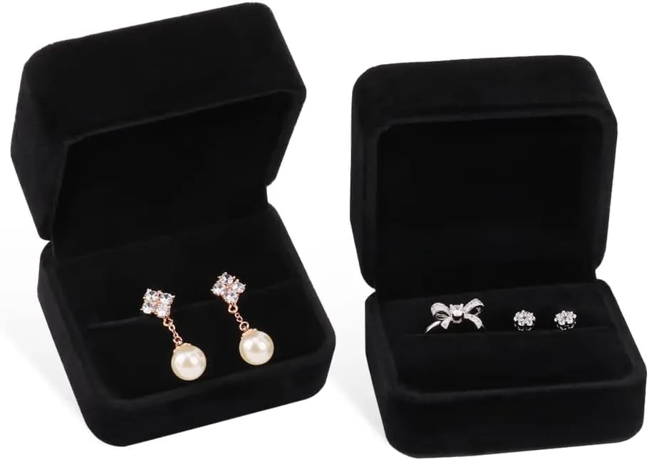 iSuperb Set of 2 Unit Classic Velvet Couple Double Ring Box Earring Jewelry Case Gift Boxes 2.7x2.7x1.6inch