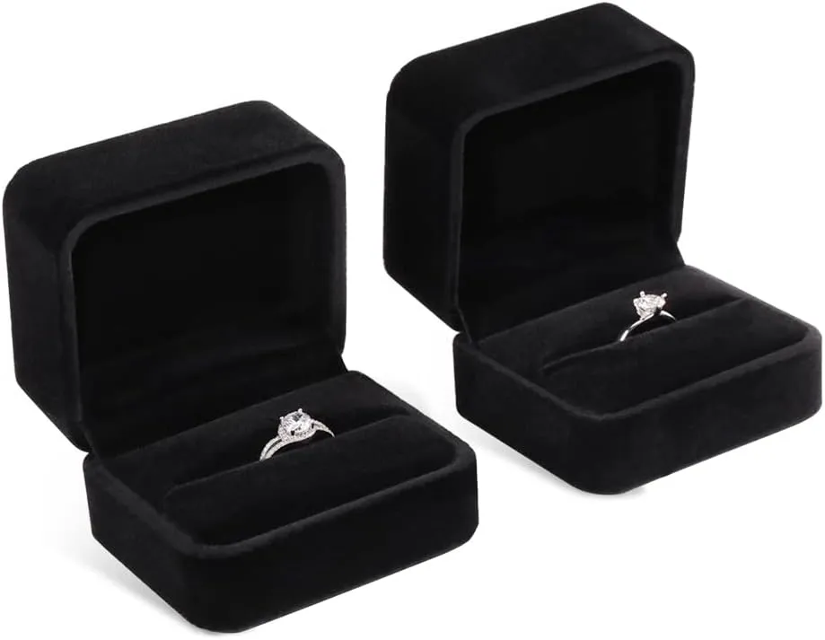 iSuperb Set of 2 Unit Classic Velvet Couple Double Ring Box Earring Jewelry Case Gift Boxes 2.7x2.7x1.6inch